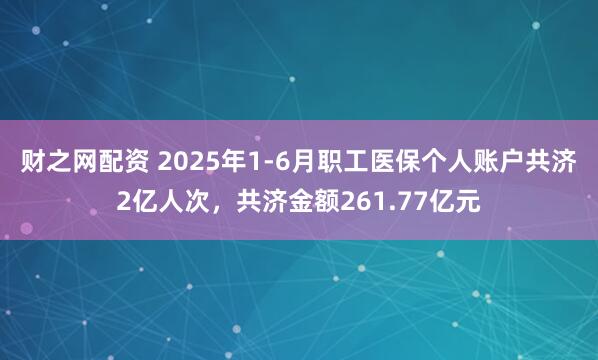 财之网配资 2025年1-6月职工医保个人账户共济2亿人次，共济金额261.77亿元